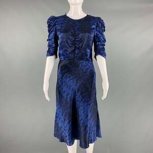 ISABEL MARANT Size 2 Blue Black Silk Print A-Line Dress